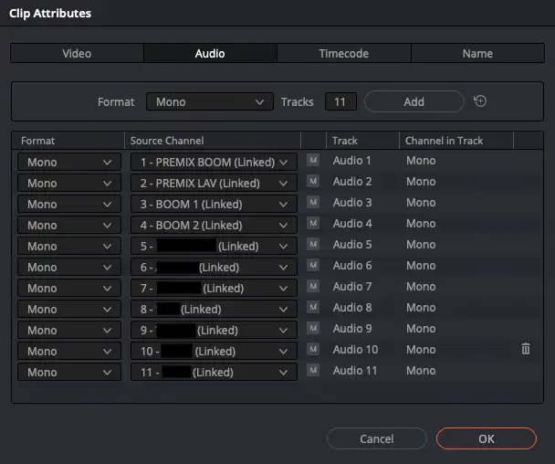 Affectation des canaux – Clip Attributes